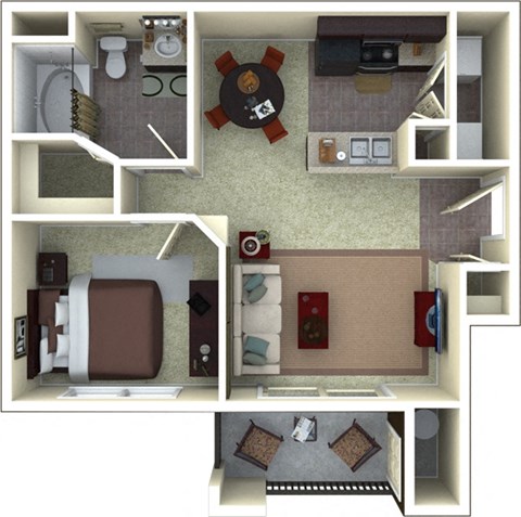 Floor plan for 1 bed, 1 bath, 715 sqft